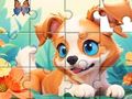 Lojë Puzzle me bashkim pjesësh figure: Qeni dhe kopshti  në internet