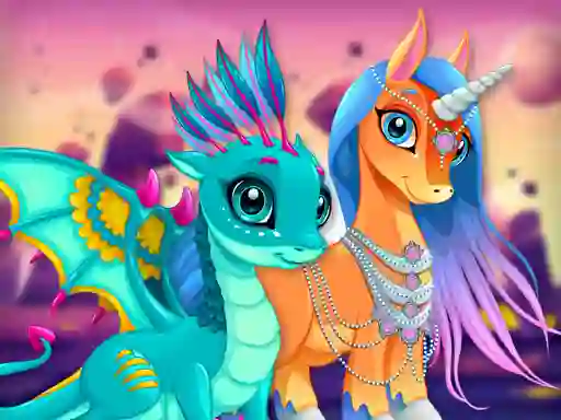Lojë Cute Unicorns And Dragons Puzzle në internet