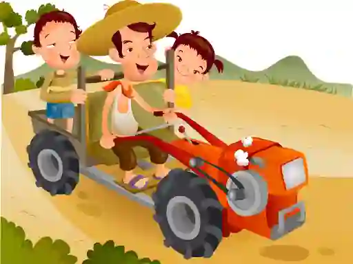 Lojë Cartoon Tractor Puzzle në internet
