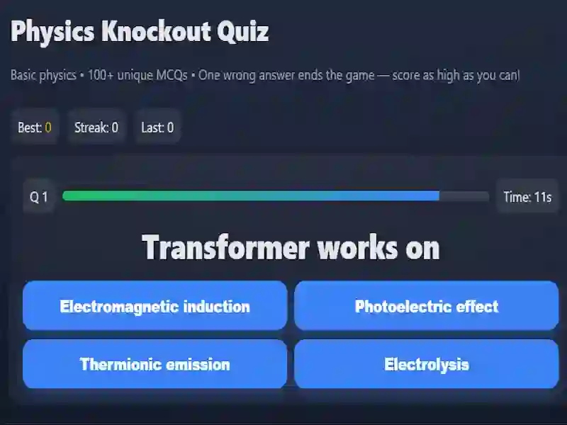 Lojë Physics knowledge quiz në internet