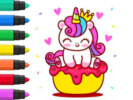 Lojë Libri për t'u ngjyrosur: Cupcake njëbrirësh  në internet